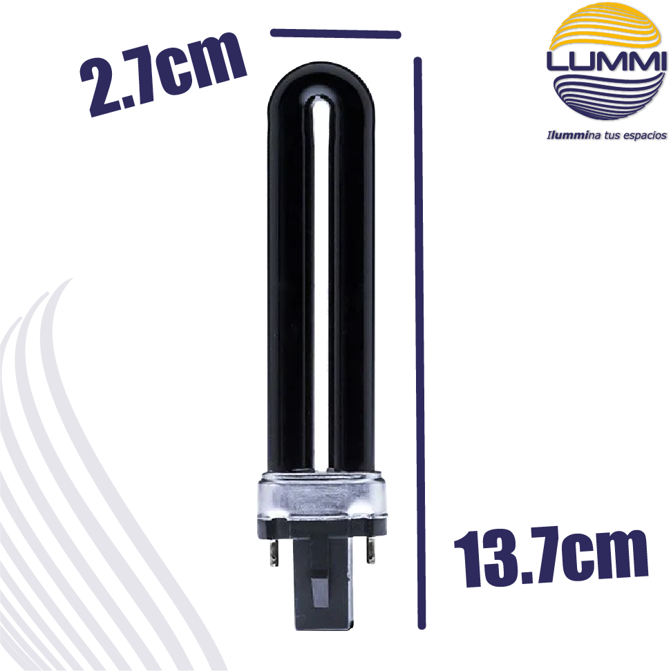 BOMBILLA FLUORESCENTE COMPACTA PL-7W 2 PINS LUZ NEGRA ULTRAVIOLETA